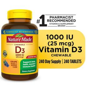 Nature Made Vitamin D3 1000 IU (25 mcg) Chewable Tablets;  Immune Health;  240 Count