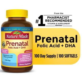 Nature Made Prenatal with Folic Acid + DHA Softgels;  Prenatal Vitamin;  100 Count